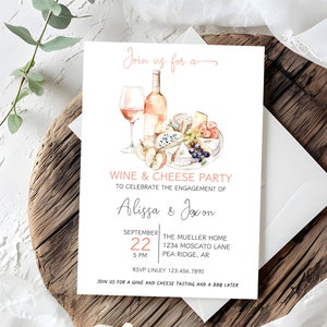 Wine & Cheese Engagement Party Invite, Wine Party Invite, Adult Cocktail Party Invitation, Charcuterie Board Party, Couples Wedding Shower