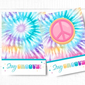 Wydrukowana mini karta ciasteczkowa tie-dye, opakowanie na ciasteczka, karta ciasteczkowa Stay Groovy, letnia impreza, etykieta na słodkie smakołyki, karta urodzinowa tie-dye