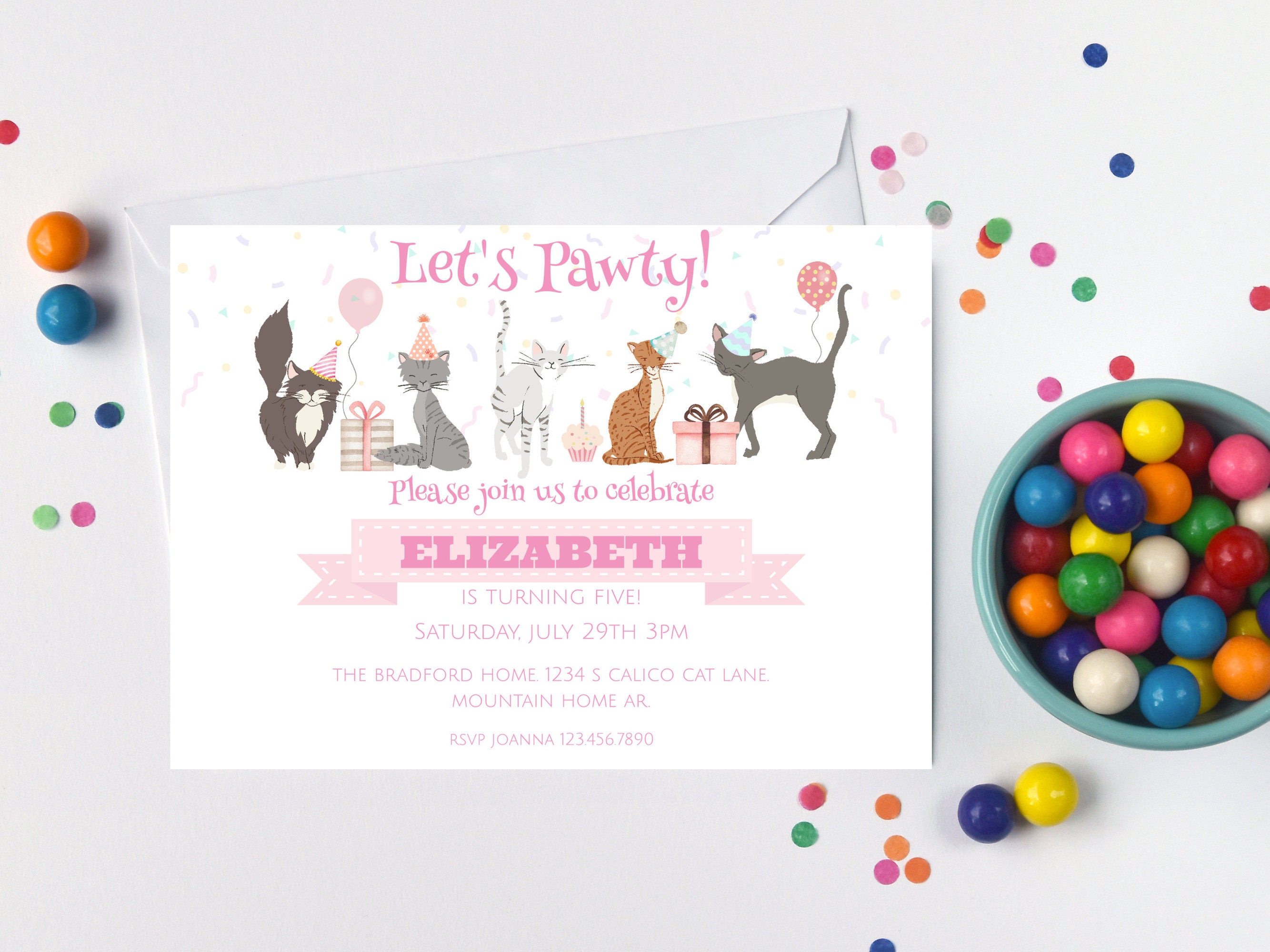Party Cats Birthday Invitation/printable Kitty Pawty Invitation/ Pet ...