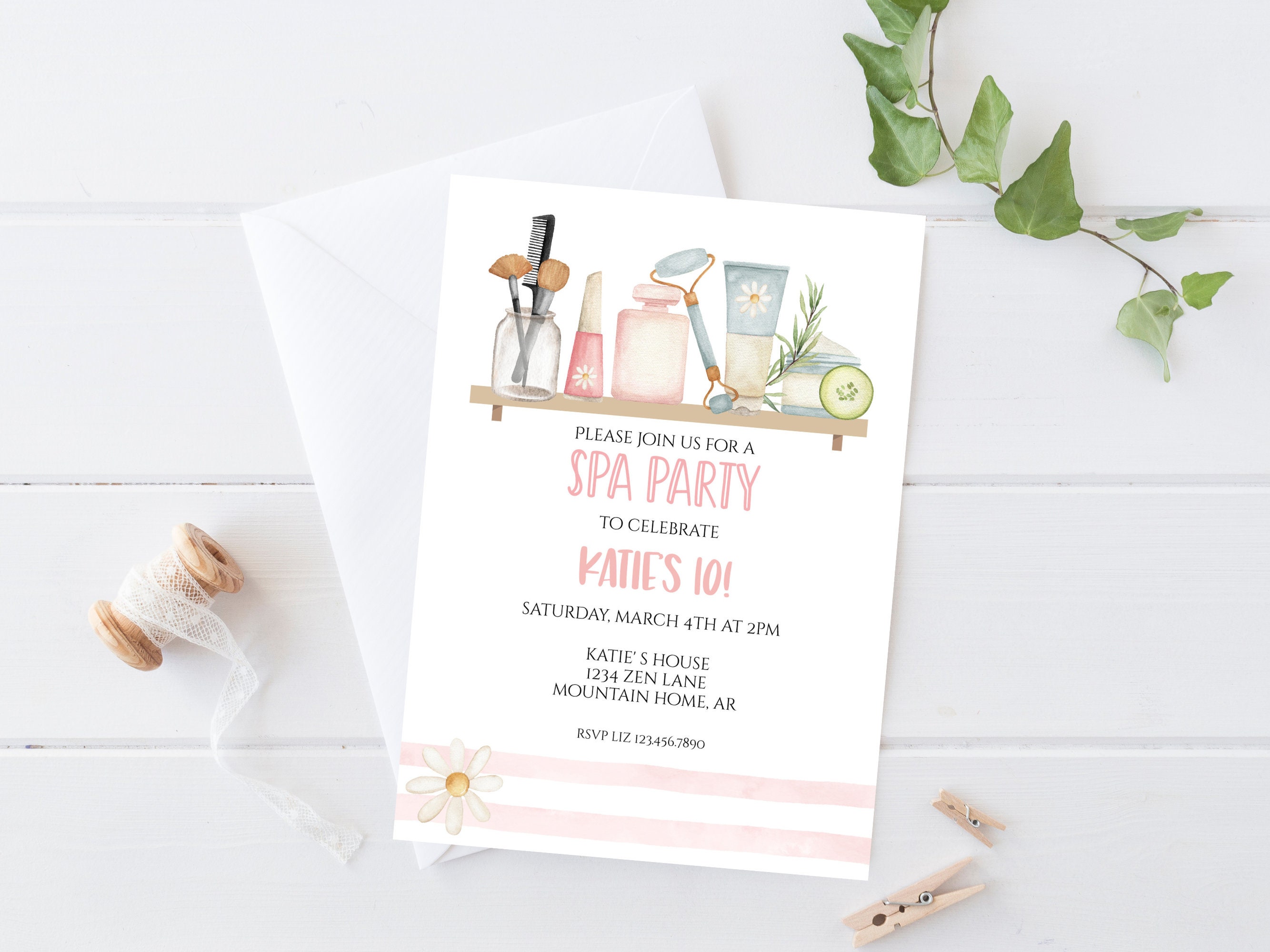 Girls Spa Party Invitation, Editable Spa Party Birthday Invitation ...