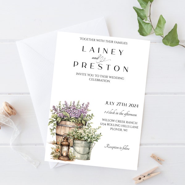 Rustic Barn Wedding Invitation, Editable Farm Wedding Invite, Printable Rustic Outdoor Wedding, Minimal Rustic Wedding, Country Wedding