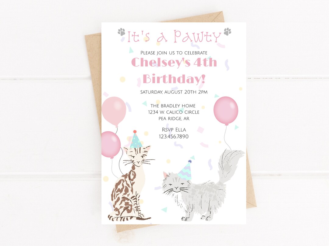 Cats Editable Invitation/ Cat Lover Birthday Invite/ Cute Kitties