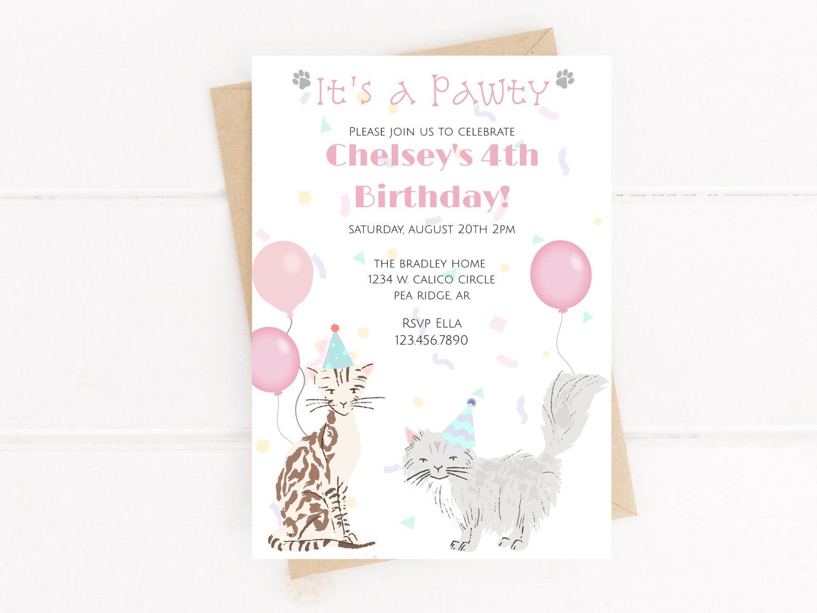 Cats Editable Invitation/ Cat Lover Birthday Invite/ Cute Kitties ...