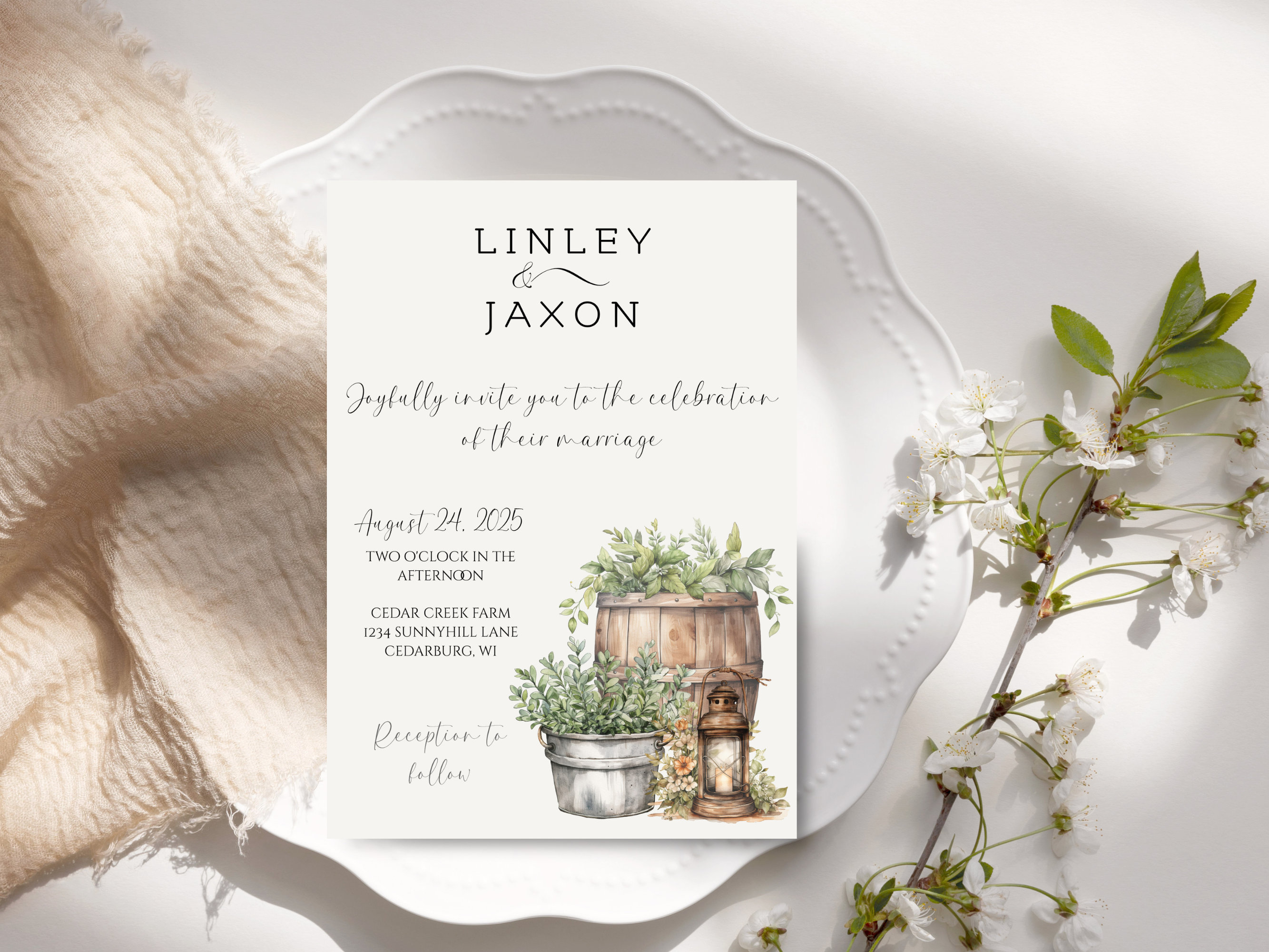 Rustic Wedding Invitation, Printable Barn Wedding Invite, Country Wedding Invitation, Farm ...