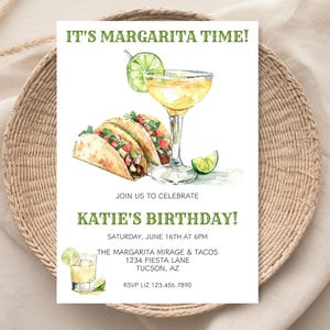 Margaritas & Tacos Birthday Party Invitation, Editable Margarita Night Invite, Let&#39;s Fiesta Invite, Tacos And Tequila, Adult Birthday Party