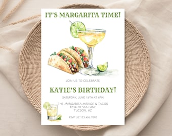 Margaritas & Tacos Birthday Party Invitation, Editable Margarita Night Invite, Let's Fiesta Invite, Tacos And Tequila, Adult Birthday Party