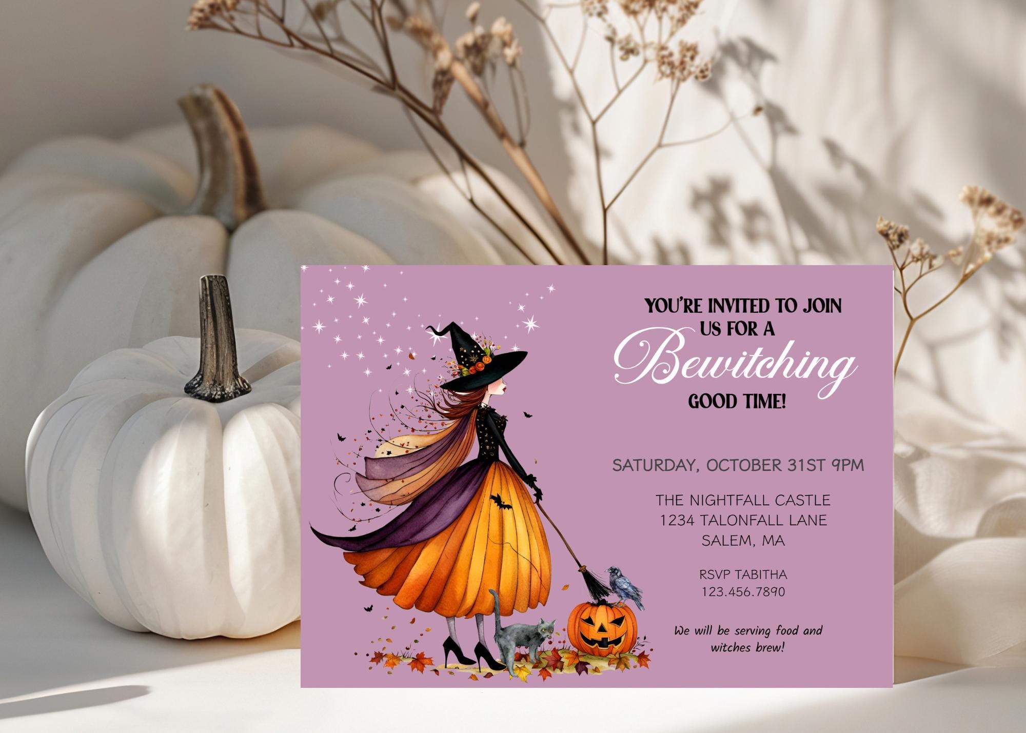 Witches Ball Halloween Party Invitation: Bewitching Costume Party, Editable Invitation For Halloween Party, Cute Witch Invite