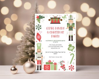 Editable Nutcracker Christmas Party Invitation, Nutcracker Theme Christmas Party, Holiday Party Invitation, Kids Nutcracker Party Invite