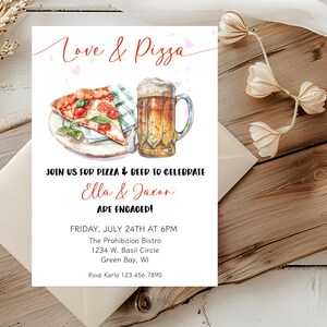 Pizza & Beer Engagement Party Invite, Editable Pizza Theme Engagement Party Invitation,  Printable Couples Engagement Pizza Party Invite