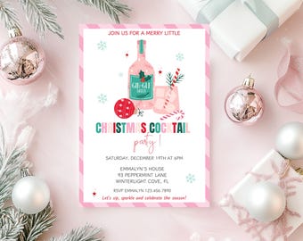 Merry Little Girls Night Christmas Party Invite, Girly Pink Cocktail Party Invite, Christmas Cocktails Invite, Friendsmas Drink Party Invite