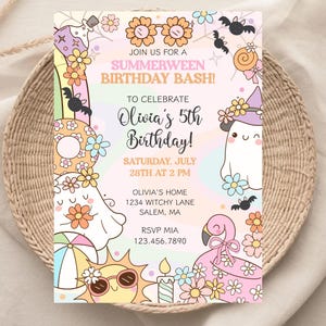 Printable pastel ghost birthday party invite