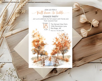 Rustic Farm To Table Dinner Party Invitation, Rustic Farm Gathering, Outdoor Dinner Party, Fall Celebration, Thanksgiving Dinner Party