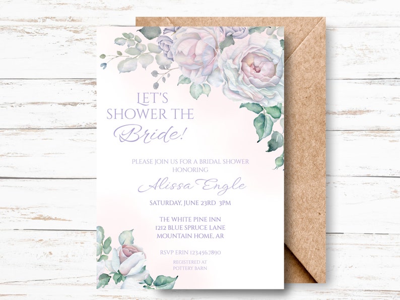 Floral Rose Bridal Shower Invitation/ Printable Bridal Shower Digital