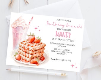 Editable Birthday Brunch Invitation, Kids Brunch Birthday Invite, Brunch Birthday Party, Lets Brunch, Breakfast Invite Girl Instant Download