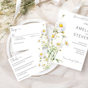 Daisy Wedding Invitation, Rustic Wildflower Wedding Invitation Suite, Wild Daisies Wedding Set, Country Wedding Invite, Outdoor Wedding
