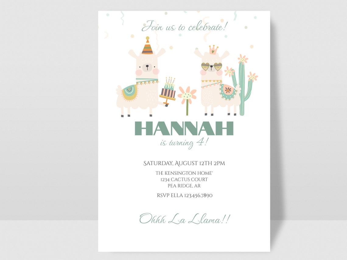 Llama Birthday Party Invitation/ Llama Birthday Invitation/ Alpaca ...