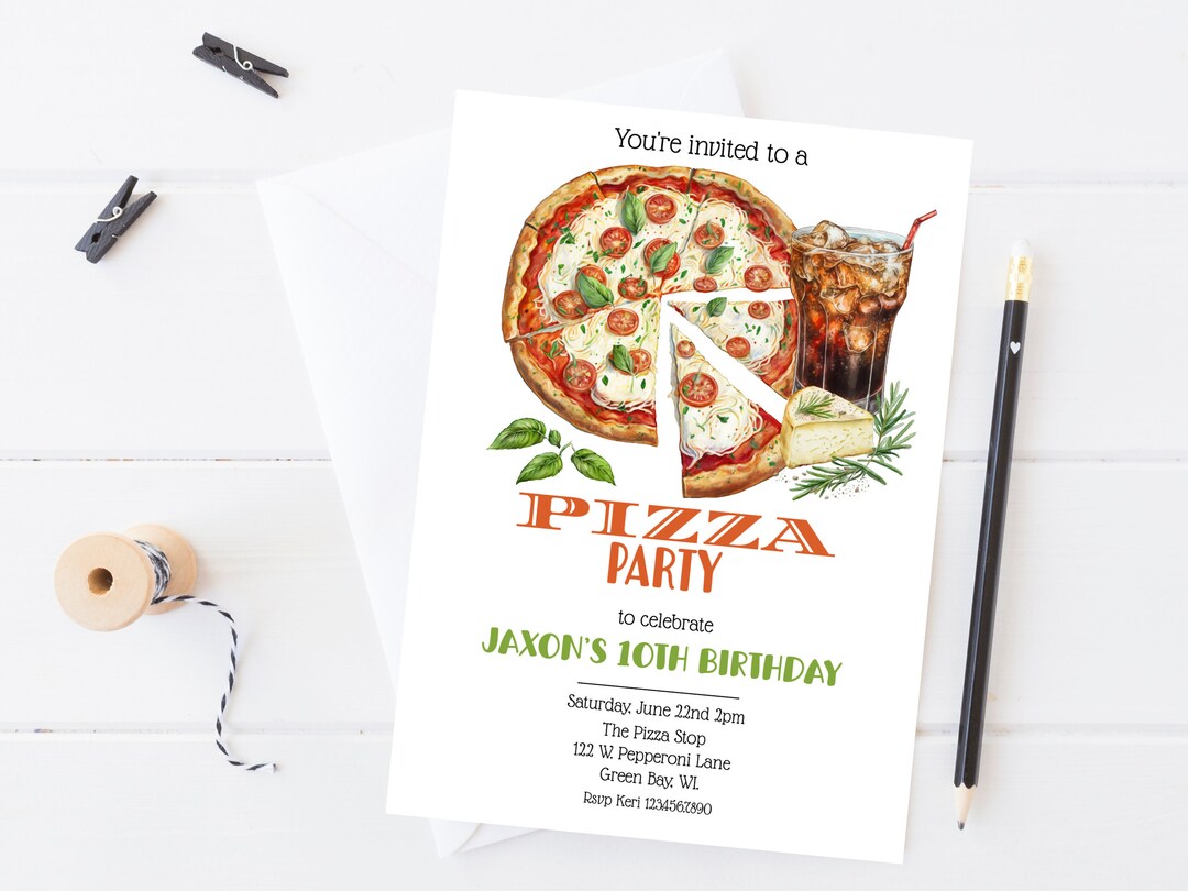 Pizza Party Birthday Invitation, Printable Pizza Party Birthday Invite ...