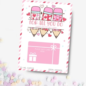 Lehrer Valentinstag Geschenk Kartenhalter, druckbare Valentinstag Geschenk Kartenhalter, Lehrer Wertschätzung Geschenk, Dankeschön, Lehrer Geschenkideen
