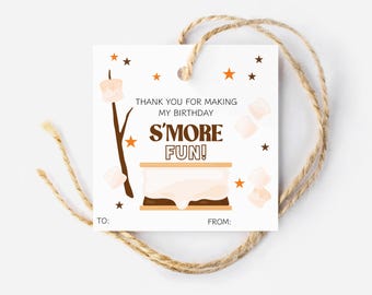 S'mores Birthday Favor Tag: Camping Party Treat (Digital Download)