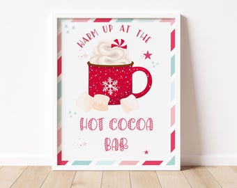 Hot Cocoa Bar Sign Template, Hot Chocolate Bar Sign Template, Kids Cocoa Party Sign, Christmas Party, Holiday Hot Cocoa Party, Editable Text