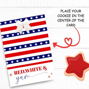 Mini carte de biscuits rouge blanc et miam, étiquette modifiable de cadeau du 4 juillet, emballage de biscuit patriotique, biscuit d'été, étiquette du 4 juillet