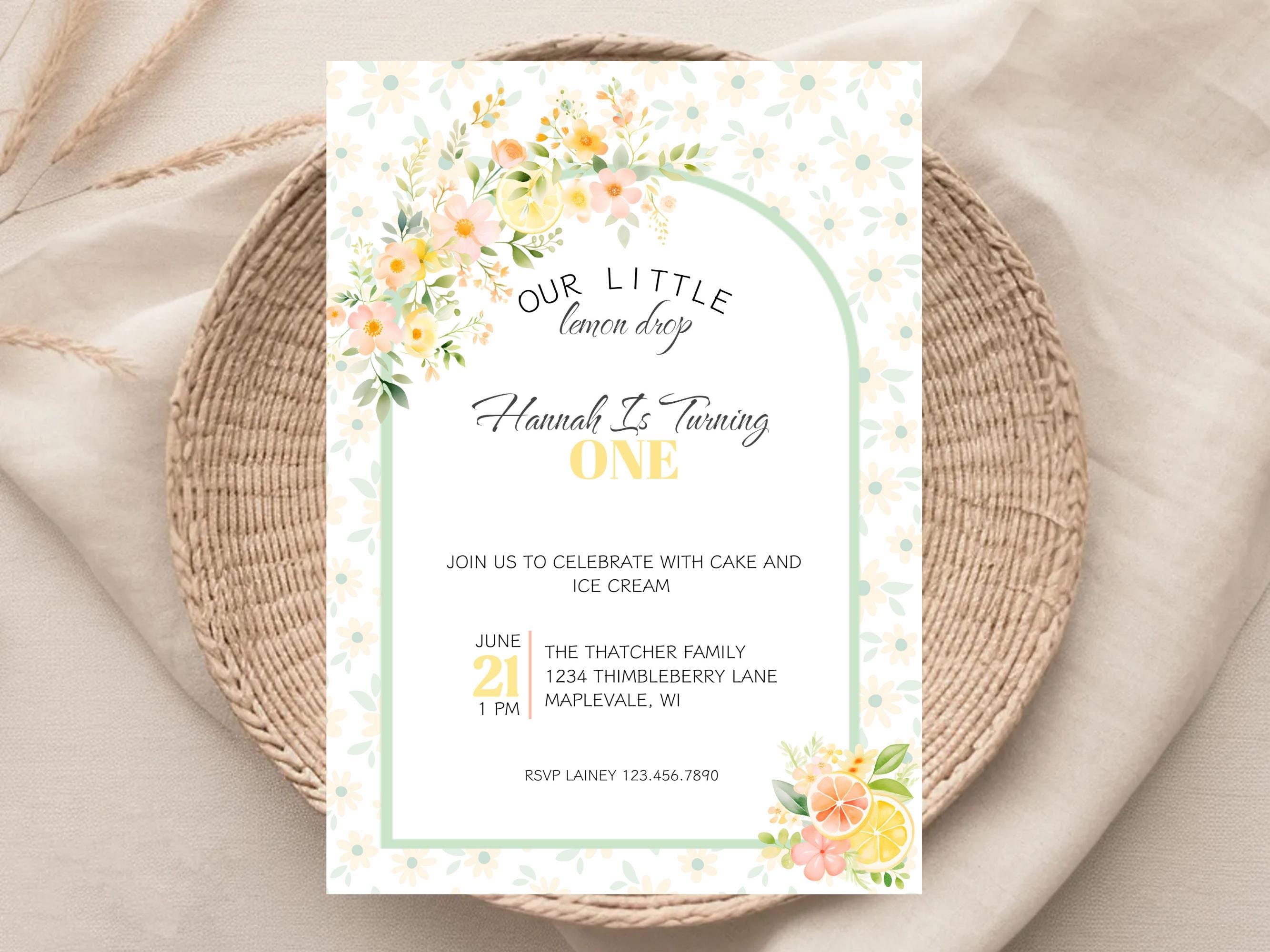 Lemon First Birthday Invitation, Sweet Country Floral 1st Birthday