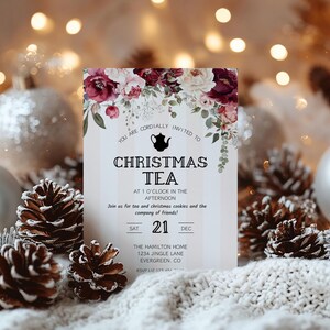 cranberry & Pink Floral Tea party Invite