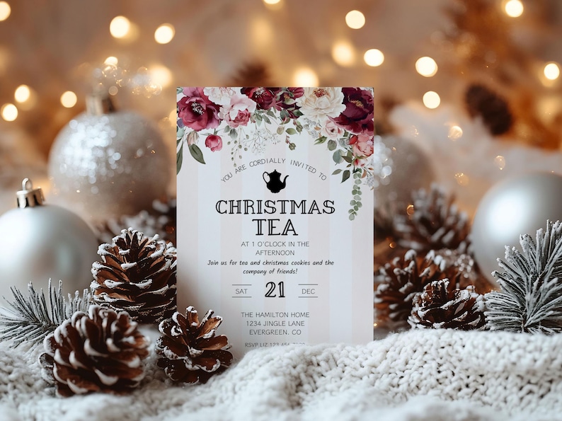 cranberry & Pink Floral Tea party Invite