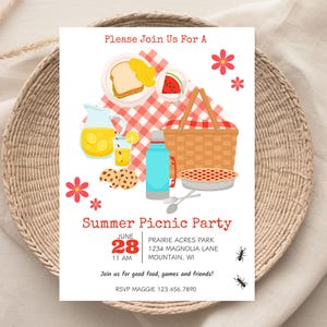Printable Family Picnic Invitation, Summer Picnic Party Invite, Picnic Birthday Party, Outdoor Picnic Basket Invite, Picnic In The Park