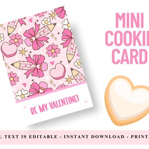 Printable Valentine Cookie Cards, Teacher Valentine Cookie Card, Mini cookie card, Happy Valentine&#39;s Day Gift, School Valentine&#39;s Day Party