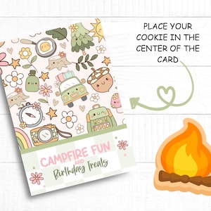 Mini carte à biscuits de camping, Mini support de biscuits, Friandises biscuitées pour feu de camp, Biscuits de fête d'anniversaire de camp, Étiquette thème camping mignon, Étiquette biscuits au sucre