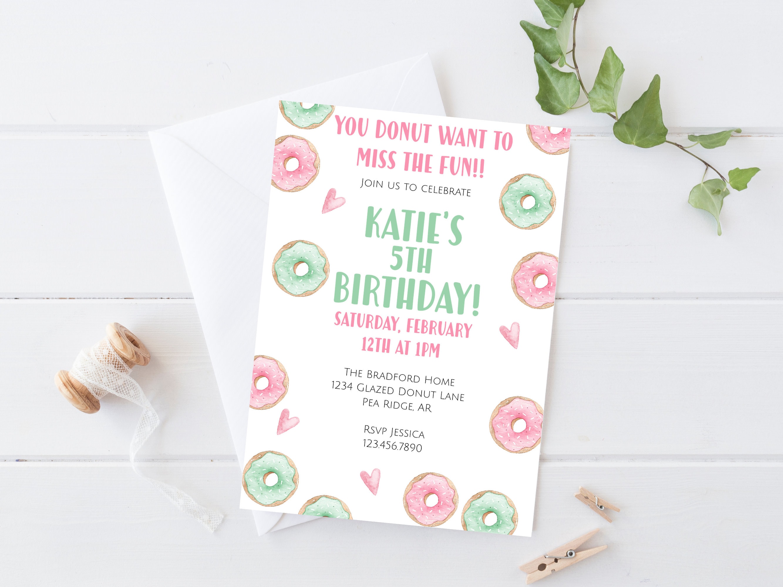 Donut Printable Birthday Invitation, Editable Donut Birthday Party ...