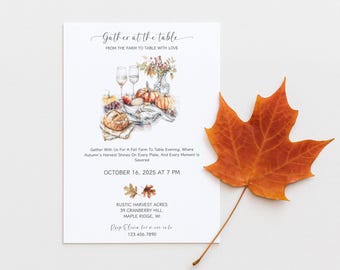 Fall Farm To Table Gathering Invite, Rustic Autumn Outdoor Dinner Party, Printable Harvest Dinner Invitation, Cozy Autumn Brunch Celebration