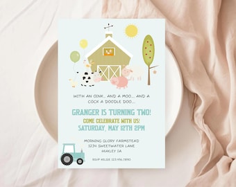 Farm Animals Birthday Party Invitation, Cute Farm Animals Invite, Barnyard Birthday Party, Boys Birthday Invite, Any Age, Barn Party Invite