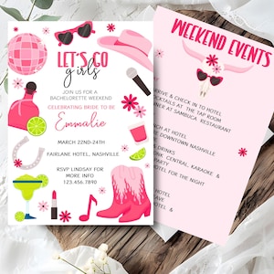 Disco Cowgirl Bachelorette Party Invite, Nashville Bachelorette Itinerary, Last Rodeo Bachelorette Invite, Pink Disco Cowgirl Invitation,