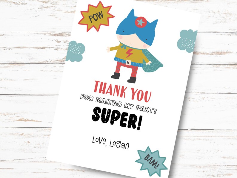 Superheroes Birthday Thank You Card/ Printable Thank You Note Card ...