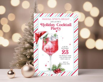 Holiday Cocktail Party Invitation, Christmas Cocktail Party Invite, Making Spirits Bright, Adult Christmas Party, Holiday Dinner Celebration