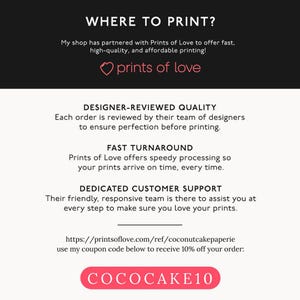 May include: A promotional graphic with the text "WHERE TO PRINT?" and information about Prints of Love, including "prints of love" in a heart shape. It highlights designer-reviewed quality, fast turnaround, and dedicated customer support. Includes a coupon code.