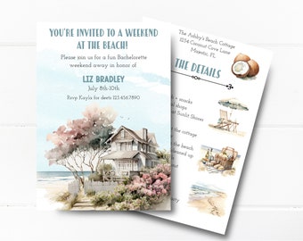 Weekend At The Beach Bridal Invitation, Editable Bachelorette Beach Party Invite, Beach Party Weekend Invite, Bridal Shower Beach Party