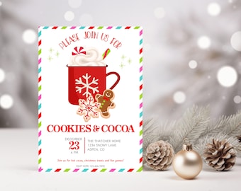 Hot Cocoa & Cookies Party Invite, Christmas Party Invitation, Hot Chocolate Party, Cocoa And Cookies Holiday Party, Instant Download