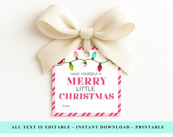 Christmas Favor Tag Printable, Merry Little Christmas Gift Tag, Holiday Lights Tag, Teacher or Class Christmas Gift, Editable Holiday Tag
