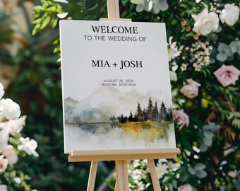 Mountain Lake Welcome Sign, Printable Wedding Rustic Lake, Wedding Welcome To Our Wedding Poster, Woodland Forest Reception Decor