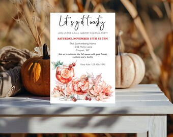 Fall Harvest Cocktail Party Invitation, Let's Get Toasty Invite, Rustic Fall Harvest Cocktail Party, Celebrate the Season, Autumn Gathering