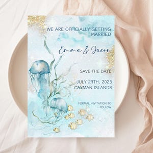 Ocean Save the Date Card, Beach Save the Date Template, Aqua Watercolor Save The Date, Destination Save The Date, Seashore Save Our Date