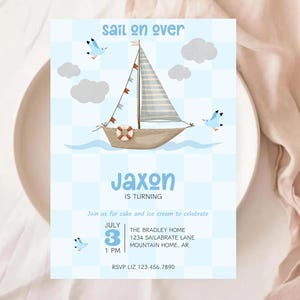 Little Sailor Birthday Invitation, Nautical Kids Party Invite, Printable Boat Birthday, Sail On Over Theme, Sail-Ebration Party Invitation