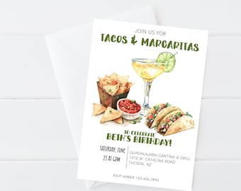 Tacos & Margaritas Birthday Party Invite, Fiesta Birthday Party Digital Invite, Margaritas Birthday Bash, Tacos And Tequila Birthday Fiesta