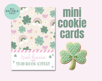 Mini tarjeta de galleta de trébol: Empaque para el Día de San Patricio, Etiqueta para galletas con tréboles, Tarjeta imprimible para galletas del Día de San Patricio, Galletas de azúcar