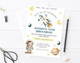 Space Birthday Party Invitation, Editable Galaxy Birthday Invite, Printable Outer Space Party, Astronaut Birthday Party, Blast Off Invite