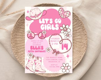 Pink Cowgirl Birthday Invitation, Disco Cowgirl Birthday Invitation, Let's Go Girls Birthday Invite, Space Cowgirl Birthday, Nashville Party