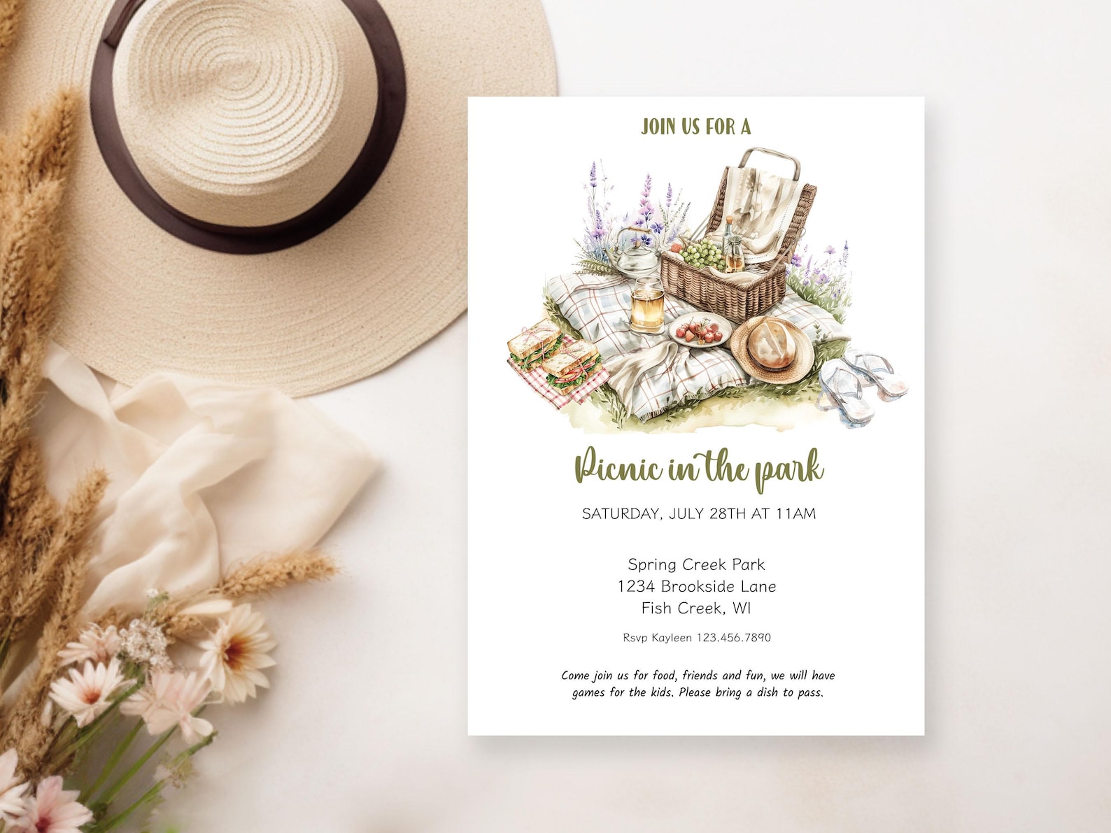 Summer Picnic Party Invite, Printable Family Reunion Picnic Invitation ...